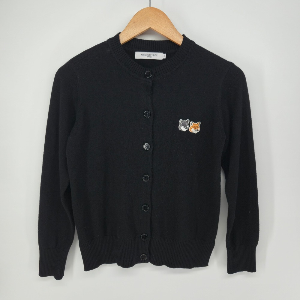 Maison Kitsune Cardigan Womens Medium MbBlack Double Fox Head Wool Sweater